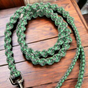 Paracord Dog Leash 56" Silver & Mint Green Handmade New Made in the U.S.A